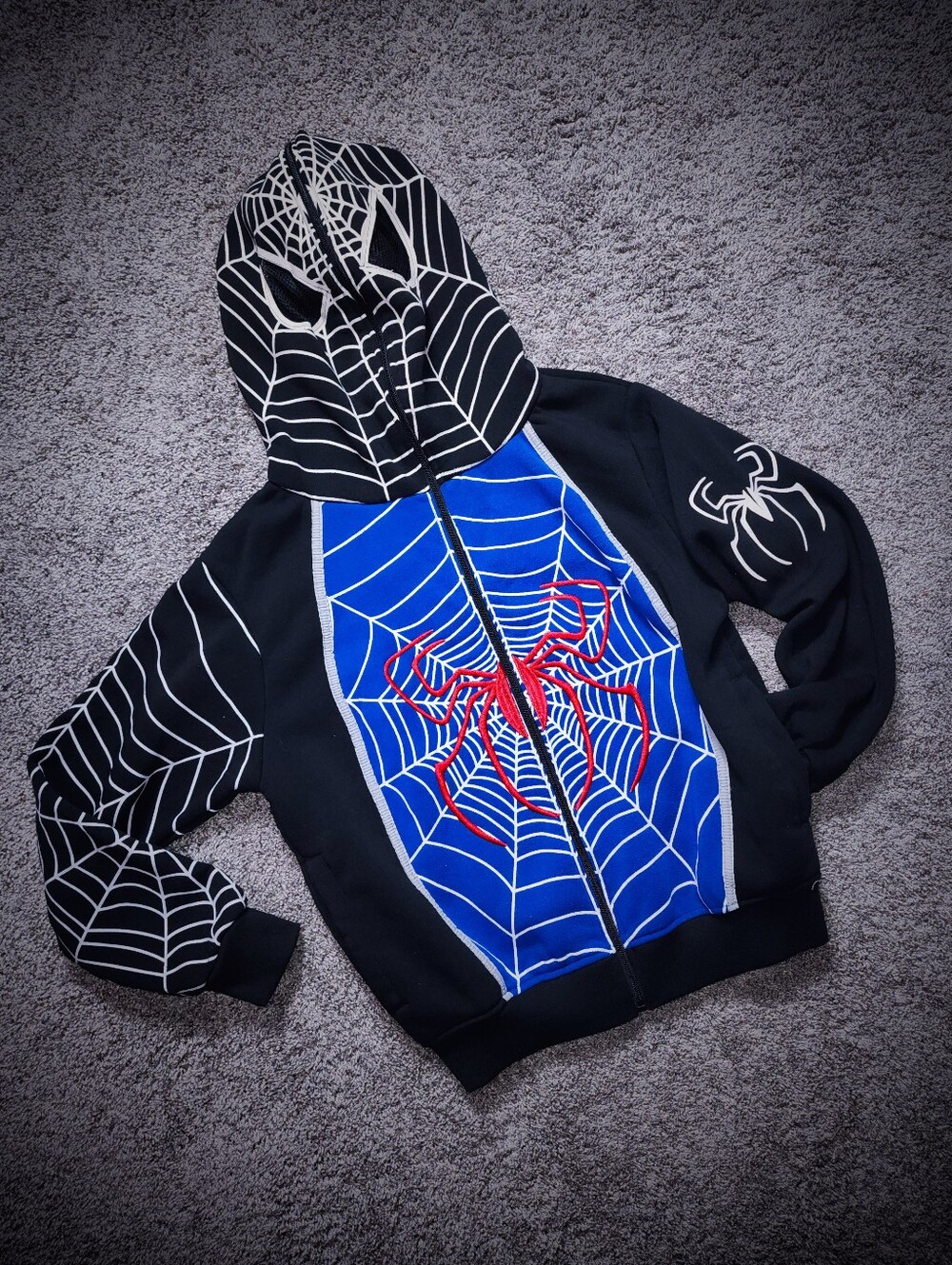 Original Deluxe Spider Web Full Zip Mask Hoodie Youth 16 NWT